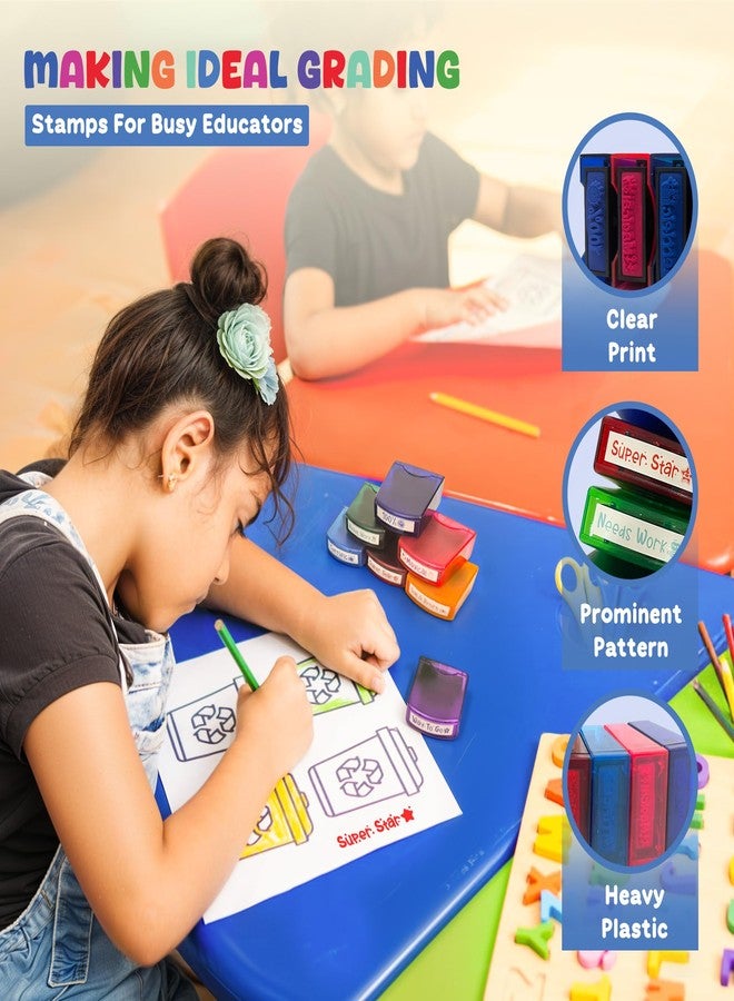 4E's Novelty 8 Pcs Teacher Stamps for Classroom Grading, Self Inking Teacher Stamp with Signs, Multicolor Grading Stamps for Teachers Elementary, School Stamp for Kids, Homework Stamp Set Bulk - Image 5